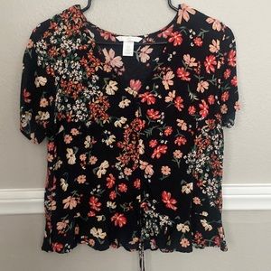 Black floral blouse